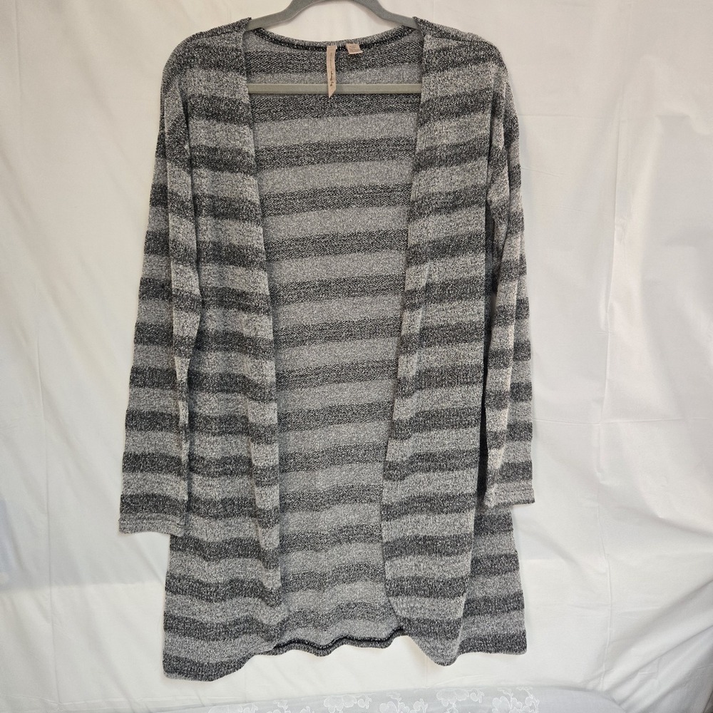 By Design Open Cardigan Gray Striped Mid Length Womens Size Large